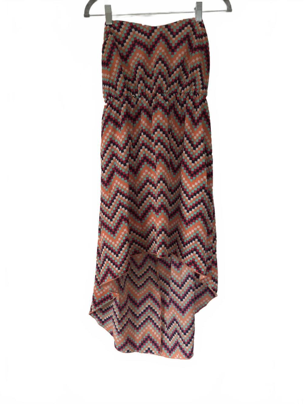Peppermint Strapless Hi-Low Chevron Pattern Dress